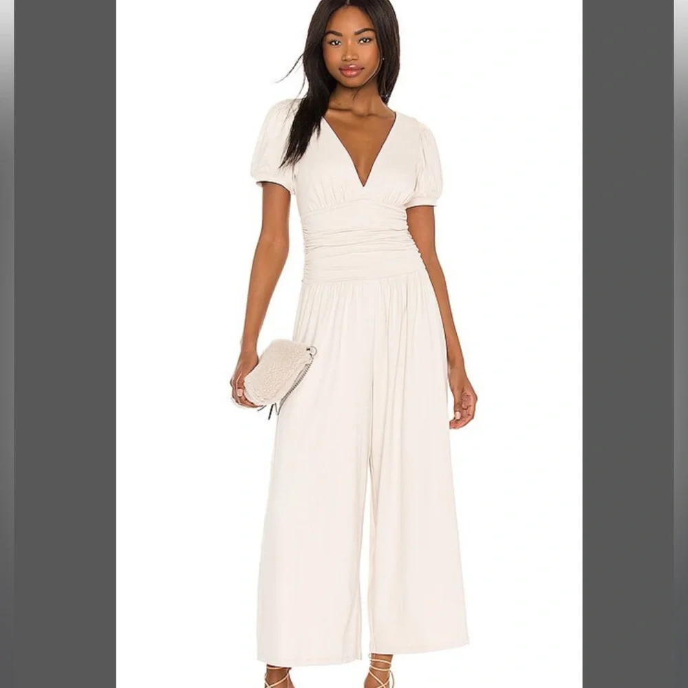 NWT Susana Monaco x Revolve Beige Gathered Jumpsuit in Blanched Almond - Picture 4 of 7